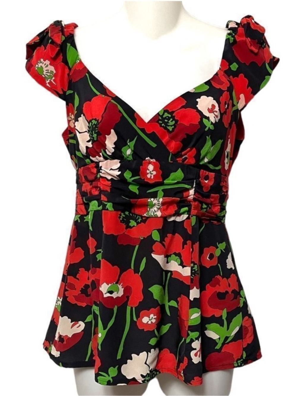 NANETTE LEPORE Silk Floral Sweetheart Cap Sleeve Blouse 6